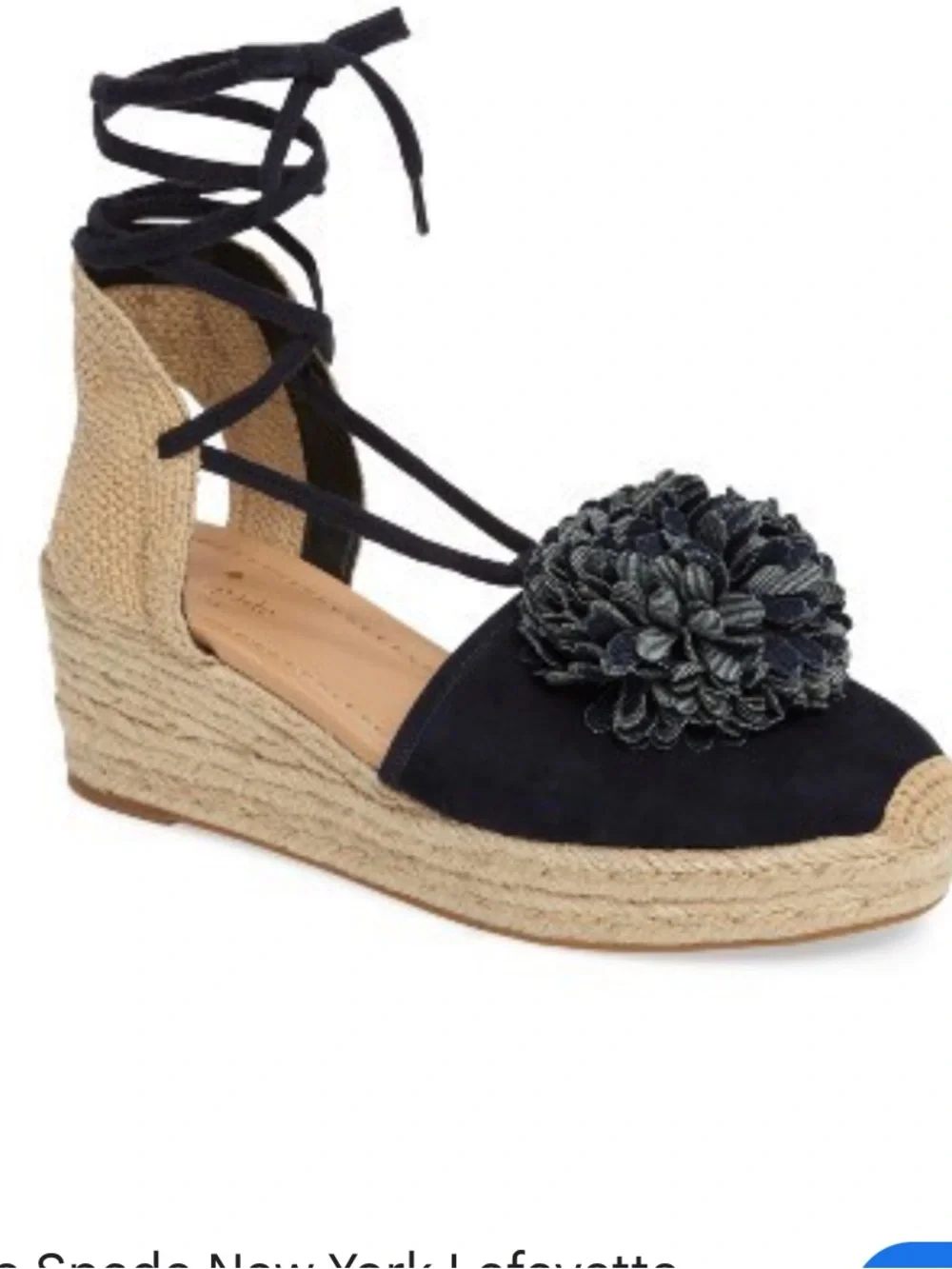 Kate spade Lafayette Navy suede daisy espadrille tie up wedges sz 9